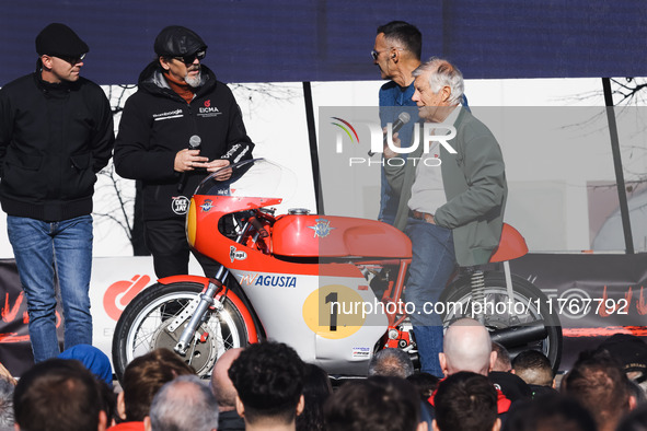 Giacomo Agostini attends the Champions Charity Race Legend at MotoLive during the 110th edition of EICMA Milan Motorcycle Show at Rho Fiera...