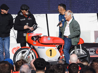 Giacomo Agostini attends the Champions Charity Race Legend at MotoLive during the 110th edition of EICMA Milan Motorcycle Show at Rho Fiera...