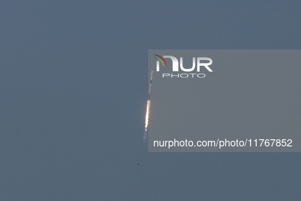 A SpaceX Falcon 9 rocket launches from pad 39A at the Kennedy Space Center with the Koreansat 6A telecommunications satellite. 