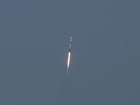 A SpaceX Falcon 9 rocket launches from pad 39A at the Kennedy Space Center with the Koreansat 6A telecommunications satellite. (