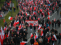 People take part in marking the 106th independence celebration in Warsaw, Poland on 11 November, 2024. A march organized by far-right, natio...