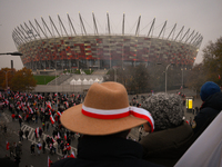 Crowds are seen in front of the National Stadium in Warsaw, Poland on 11 November, 2024. A march organized by far-right, nationalist organiz...