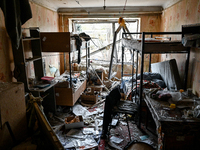 A room in a hostel where internally displaced persons live is damaged by an overnight Russian air strike in Zaporizhzhia, Ukraine, on Novemb...