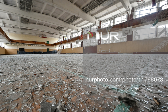 A gym of the sports complex of the Zaporizhzhia Polytechnic National University is damaged by an overnight Russian air strike in Zaporizhzhi...