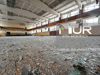 A gym of the sports complex of the Zaporizhzhia Polytechnic National University is damaged by an overnight Russian air strike in Zaporizhzhi...