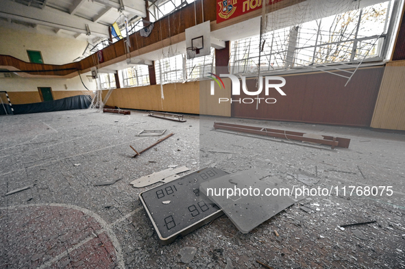 A gym of the sports complex of the Zaporizhzhia Polytechnic National University is damaged by an overnight Russian air strike in Zaporizhzhi...