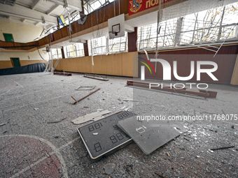 A gym of the sports complex of the Zaporizhzhia Polytechnic National University is damaged by an overnight Russian air strike in Zaporizhzhi...