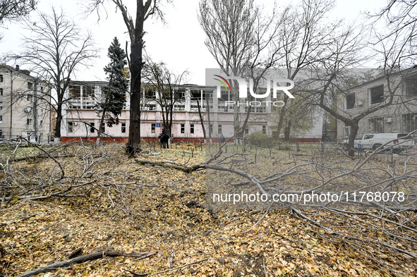 The Zaporizhzhia Polytechnic National University sports complex is damaged by an overnight Russian air strike in Zaporizhzhia, Ukraine, on N...