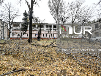 The Zaporizhzhia Polytechnic National University sports complex is damaged by an overnight Russian air strike in Zaporizhzhia, Ukraine, on N...