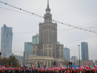 People take part in marking the 106th independence celebration in Warsaw, Poland on 11 November, 2024. A march organized by far-right, natio...