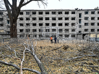 A hostel where internally displaced persons live is damaged by an overnight Russian air strike in Zaporizhzhia, Ukraine, on November 11, 202...