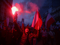 People attend Independence March celebrating the 106 anniversary of Poland regaining independence. Warsaw, Poland on 11 November, 2024. Tens...