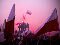 People attend Independence March celebrating the 106 anniversary of Poland regaining independence. Warsaw, Poland on 11 November, 2024. Tens...