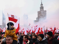 People attend Independence March celebrating the 106 anniversary of Poland regaining independence. Warsaw, Poland on 11 November, 2024. Tens...