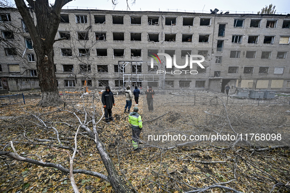 Damage caused by an overnight Russian air strike is pictured in Zaporizhzhia, Ukraine, on November 11, 2024. NO USE RUSSIA. NO USE BELARUS. 