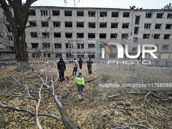 Damage caused by an overnight Russian air strike is pictured in Zaporizhzhia, Ukraine, on November 11, 2024. NO USE RUSSIA. NO USE BELARUS....