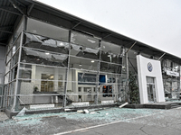 A car dealership where a 71-year-old guard dies is damaged by an overnight Russian air strike in Zaporizhzhia, Ukraine, on November 11, 2024...