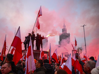 People attend Independence March celebrating the 106 anniversary of Poland regaining independence. Warsaw, Poland on 11 November, 2024. Tens...