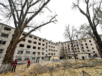 A hostel where internally displaced persons live is damaged by an overnight Russian air strike in Zaporizhzhia, Ukraine, on November 11, 202...