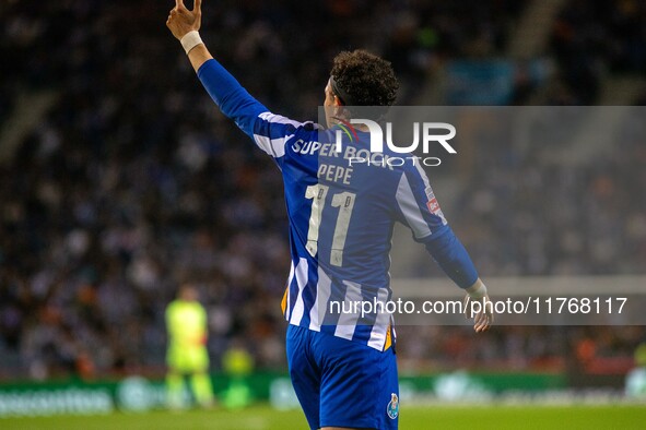 Pepe of FC Porto celebrates during the game against Estoril Praia in the 10th round of the Portuguese Championship 2023/24 at Estadio do Dra...