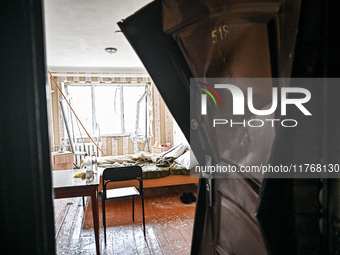 A room in a hostel where internally displaced persons live is damaged by an overnight Russian air strike in Zaporizhzhia, Ukraine, on Novemb...