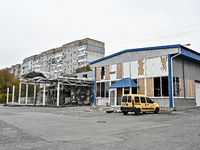 A car dealership where a 71-year-old guard dies is damaged by an overnight Russian air strike in Zaporizhzhia, Ukraine, on November 11, 2024...