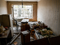 A room in a hostel where internally displaced persons live is damaged by an overnight Russian air strike in Zaporizhzhia, Ukraine, on Novemb...