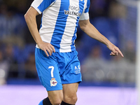 Lucas Perez of RC Deportivo de La Coruna is in action during the LaLiga Hypermotion match between RC Deportivo de La Coruna and SD Eibar at...