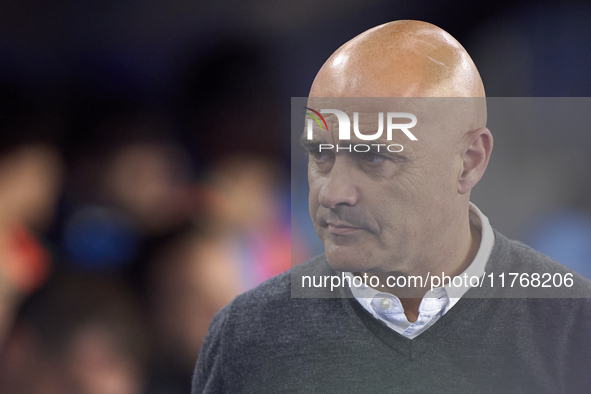 Oscar Gilsanz, Head Coach of RC Deportivo de La Coruna, looks on prior to the LaLiga Hypermotion match between RC Deportivo de La Coruna and...