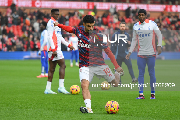 Morgan Gibbs-White of Nottingham Forest warms up ahead of kick-off during the Premier League match between Nottingham Forest and Newcastle U...