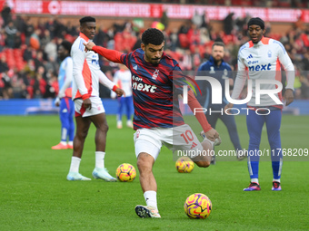 Morgan Gibbs-White of Nottingham Forest warms up ahead of kick-off during the Premier League match between Nottingham Forest and Newcastle U...