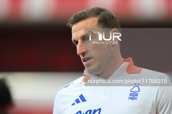 Chris Wood of Nottingham Forest plays during the Premier League match between Nottingham Forest and Newcastle United at the City Ground in N...