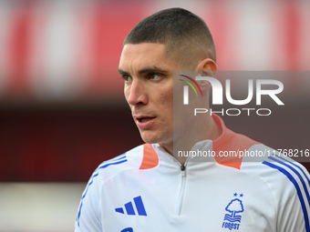 Nikola Milenkovic of Nottingham Forest participates in the Premier League match between Nottingham Forest and Newcastle United at the City G...