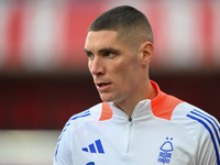 Nikola Milenkovic of Nottingham Forest participates in the Premier League match between Nottingham Forest and Newcastle United at the City G...