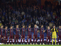 Players of SD Eibar observe a minute's silence in support of the Valencia flooding victims prior to the LaLiga Hypermotion match between RC...