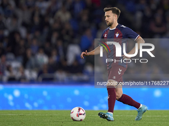 Alvaro Carrillo of SD Eibar is in action during the LaLiga Hypermotion match between RC Deportivo de La Coruna and SD Eibar at Abanca Riazor...