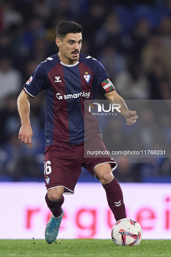 Sergio Alvarez of SD Eibar is in action during the LaLiga Hypermotion match between RC Deportivo de La Coruna and SD Eibar at Abanca Riazor...