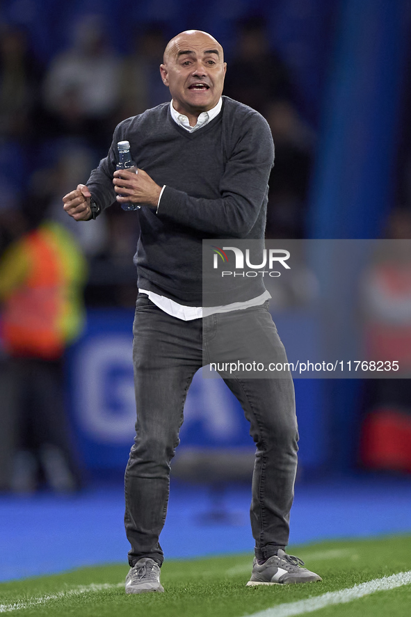 Oscar Gilsanz, Head Coach of RC Deportivo de La Coruna, reacts during the LaLiga Hypermotion match between RC Deportivo de La Coruna and SD...