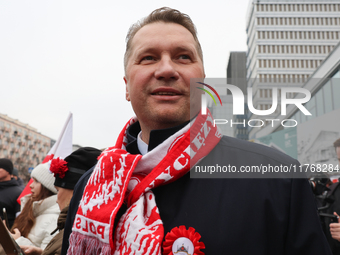 Law and Justice party politician Przemyslaw Czarnek during Independence March in Warsaw, Poland on November 11, 2024. (