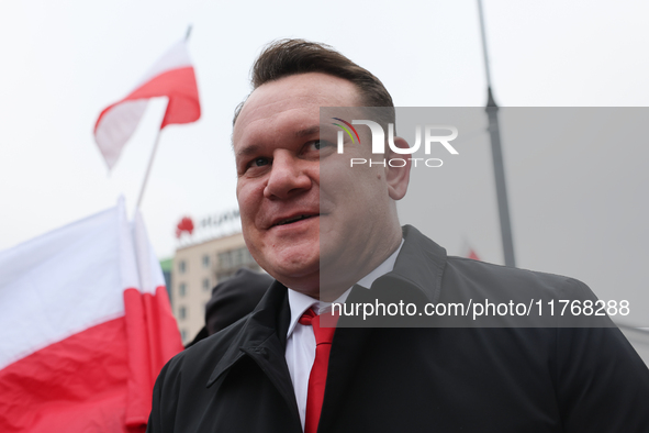 Law and Justice party politician Dominik Tarczynski during Independence March in Warsaw, Poland on November 11, 2024. 