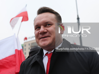 Law and Justice party politician Dominik Tarczynski during Independence March in Warsaw, Poland on November 11, 2024. (