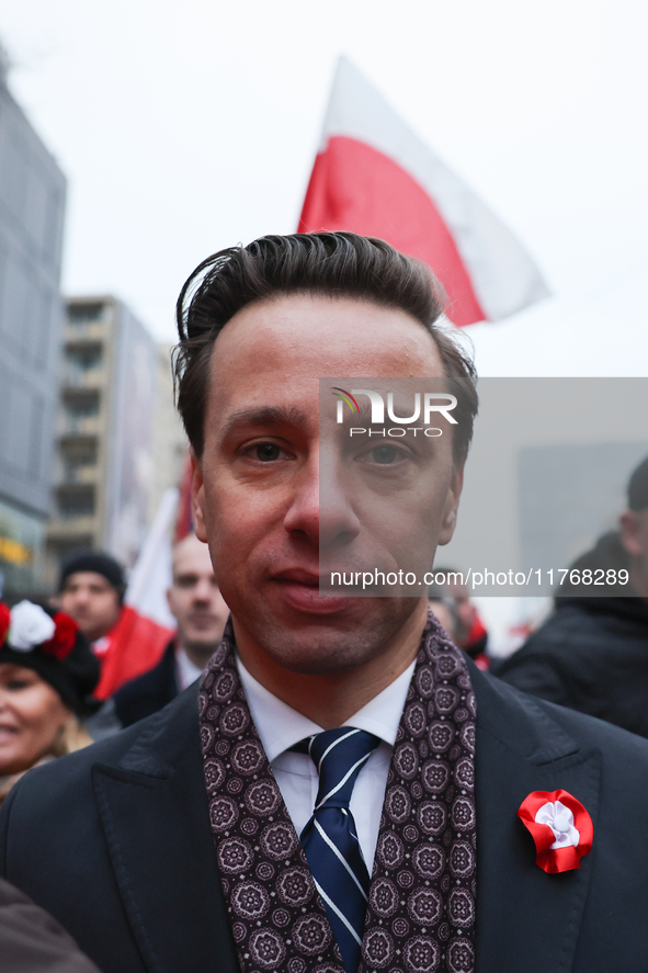 Confederation party leader Krzysztof Bosak during Independence March in Warsaw, Poland on November 11, 2024. 