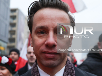 Confederation party leader Krzysztof Bosak during Independence March in Warsaw, Poland on November 11, 2024. (