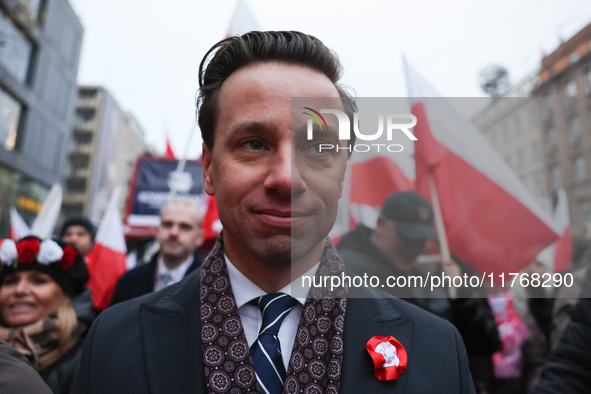 Confederation party leader Krzysztof Bosak during Independence March in Warsaw, Poland on November 11, 2024. 