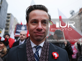 Confederation party leader Krzysztof Bosak during Independence March in Warsaw, Poland on November 11, 2024. (