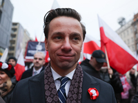 Confederation party leader Krzysztof Bosak during Independence March in Warsaw, Poland on November 11, 2024. (