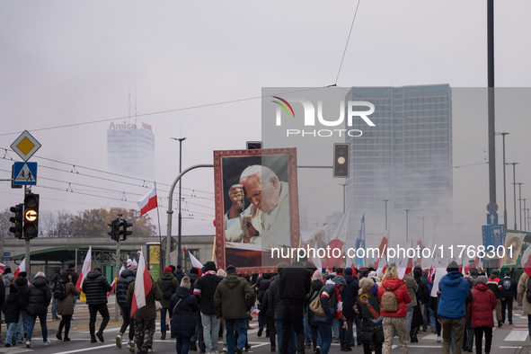 An Independence March is organized by the extreme right on the 106th anniversary of regaining independence in Warsaw, Poland, on November 11...