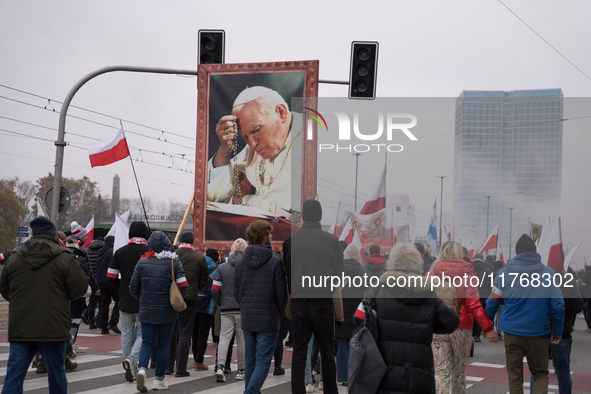 An Independence March is organized by the extreme right on the 106th anniversary of regaining independence in Warsaw, Poland, on November 11...