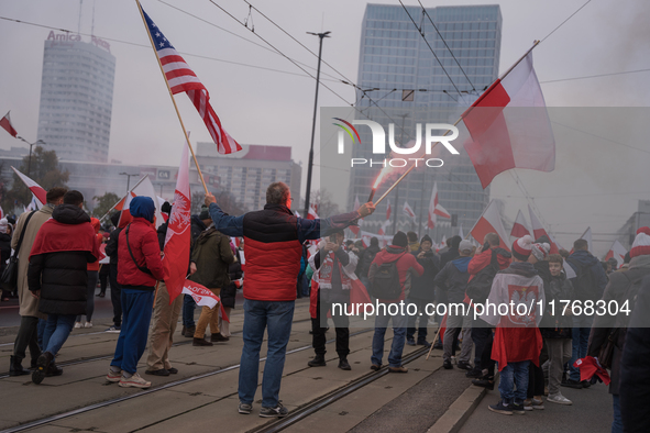 An Independence March is organized by the extreme right on the 106th anniversary of regaining independence in Warsaw, Poland, on November 11...