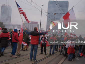 An Independence March is organized by the extreme right on the 106th anniversary of regaining independence in Warsaw, Poland, on November 11...